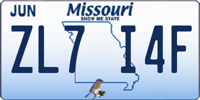 MO license plate ZL7I4F