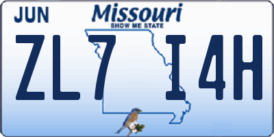 MO license plate ZL7I4H
