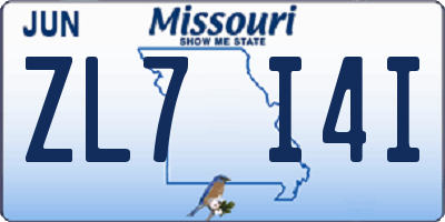 MO license plate ZL7I4I