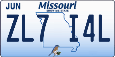 MO license plate ZL7I4L