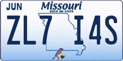 MO license plate ZL7I4S