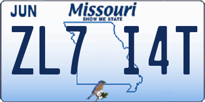 MO license plate ZL7I4T