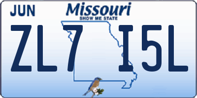 MO license plate ZL7I5L