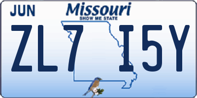 MO license plate ZL7I5Y