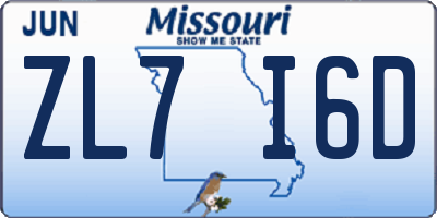 MO license plate ZL7I6D