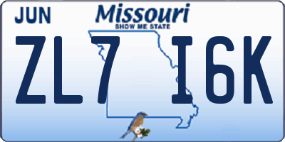MO license plate ZL7I6K