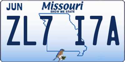 MO license plate ZL7I7A