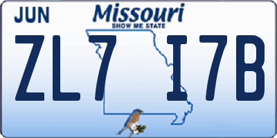 MO license plate ZL7I7B