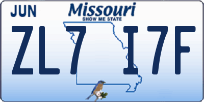 MO license plate ZL7I7F
