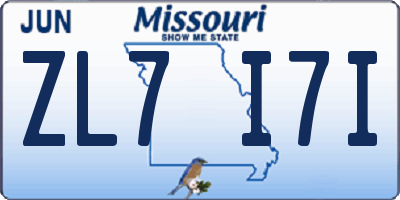 MO license plate ZL7I7I