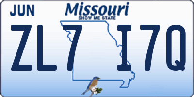 MO license plate ZL7I7Q