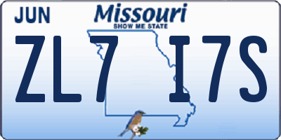 MO license plate ZL7I7S