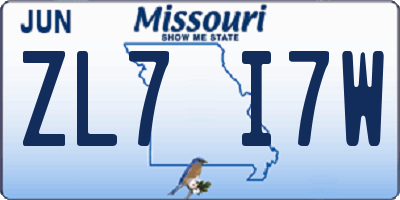 MO license plate ZL7I7W
