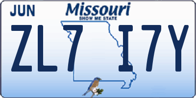 MO license plate ZL7I7Y