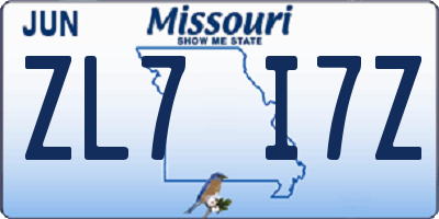 MO license plate ZL7I7Z