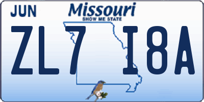 MO license plate ZL7I8A