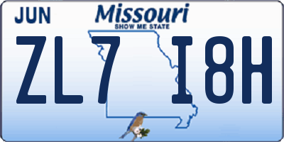MO license plate ZL7I8H