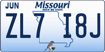 MO license plate ZL7I8J
