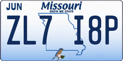 MO license plate ZL7I8P