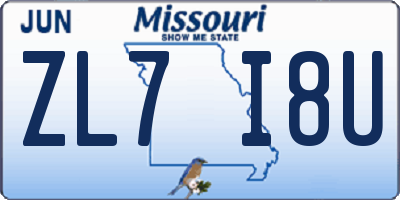 MO license plate ZL7I8U