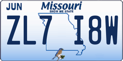 MO license plate ZL7I8W