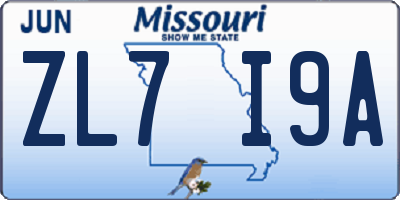 MO license plate ZL7I9A
