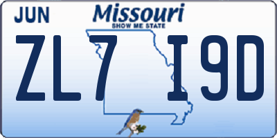 MO license plate ZL7I9D