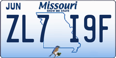 MO license plate ZL7I9F