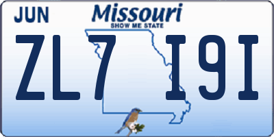 MO license plate ZL7I9I