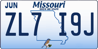 MO license plate ZL7I9J