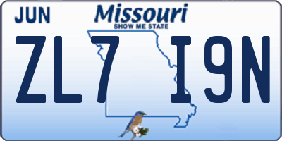 MO license plate ZL7I9N