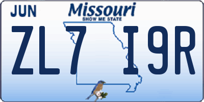 MO license plate ZL7I9R