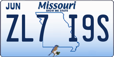 MO license plate ZL7I9S