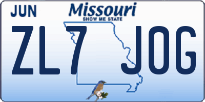 MO license plate ZL7J0G