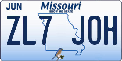 MO license plate ZL7J0H