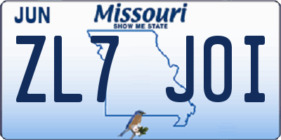 MO license plate ZL7J0I