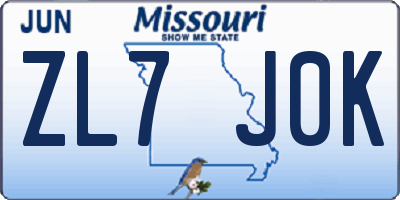 MO license plate ZL7J0K