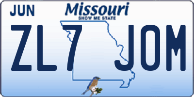 MO license plate ZL7J0M