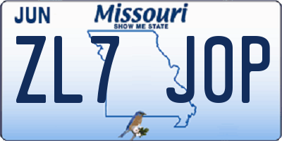 MO license plate ZL7J0P