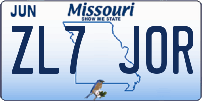 MO license plate ZL7J0R