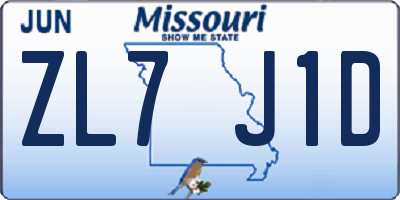 MO license plate ZL7J1D