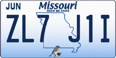 MO license plate ZL7J1I