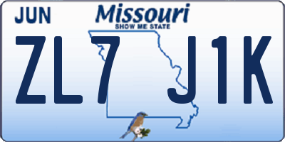 MO license plate ZL7J1K