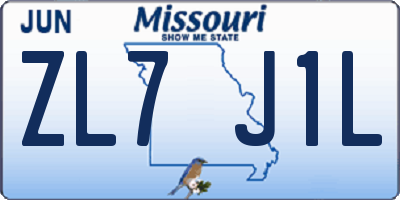 MO license plate ZL7J1L