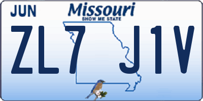 MO license plate ZL7J1V