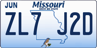 MO license plate ZL7J2D