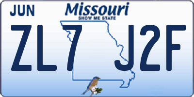 MO license plate ZL7J2F
