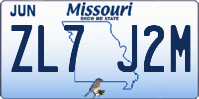 MO license plate ZL7J2M