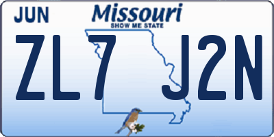 MO license plate ZL7J2N