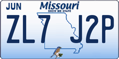 MO license plate ZL7J2P